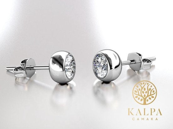 Yolora Boucles d'oreilles pour dames avec cristaux Kalpa Camaka ronds - couleur argent - plaqué or blanc 18K