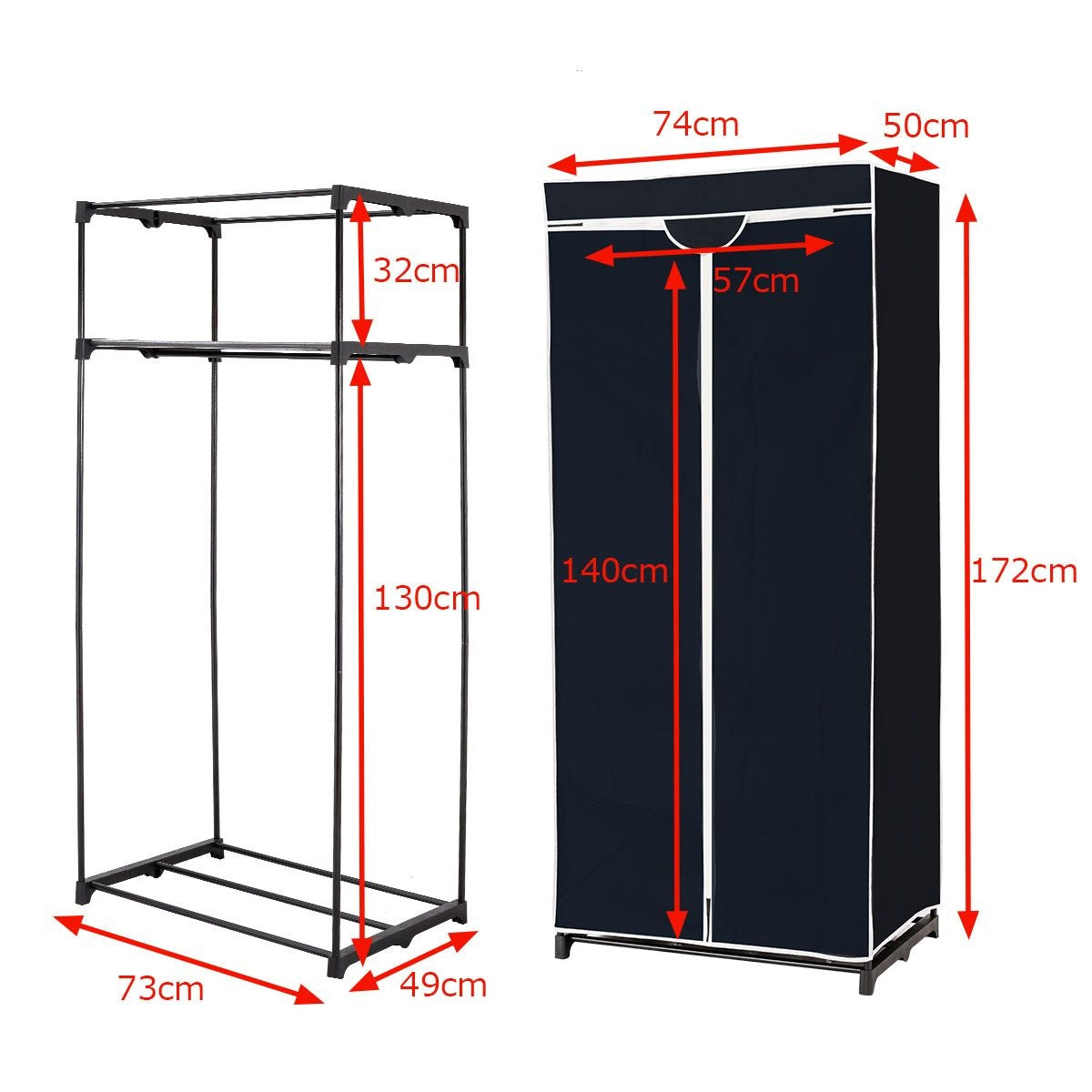 Armoire portative Coast - Tissu - 74 x 50 x 172 cm - Noir