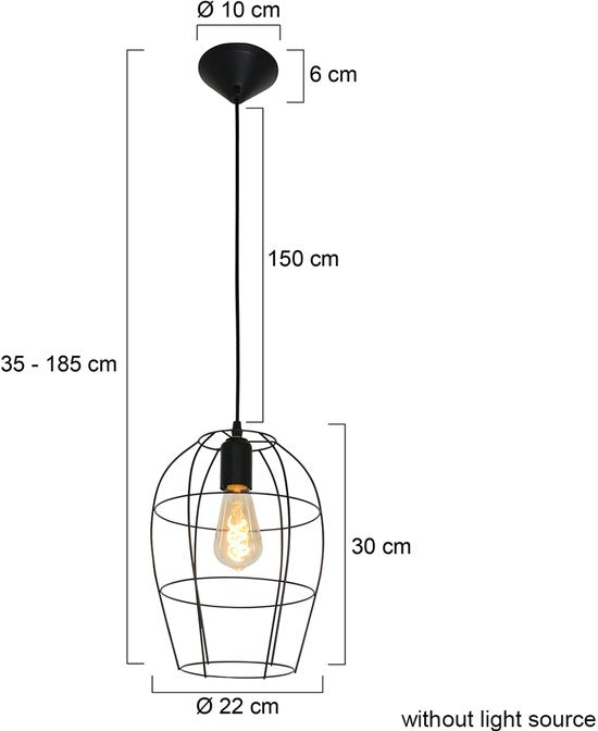 Suspension Minimalics 2705ZW – Noire, réglable de 35 cm à 185 cm, design scandinave, avec douille E27, de la marque Mexlite, fabriquée en métal, en plastique et avec des composants électroniques