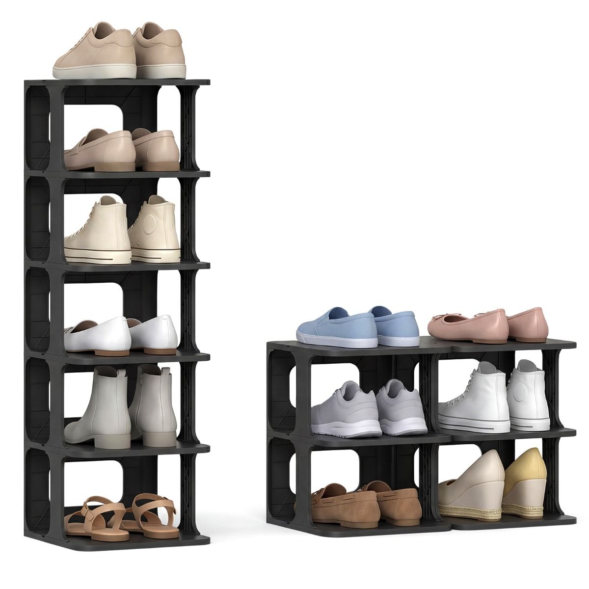 Étagère à chaussures empilable Coast - 6 niveaux - Utilisable à la verticale ou à l'horizontale - noir