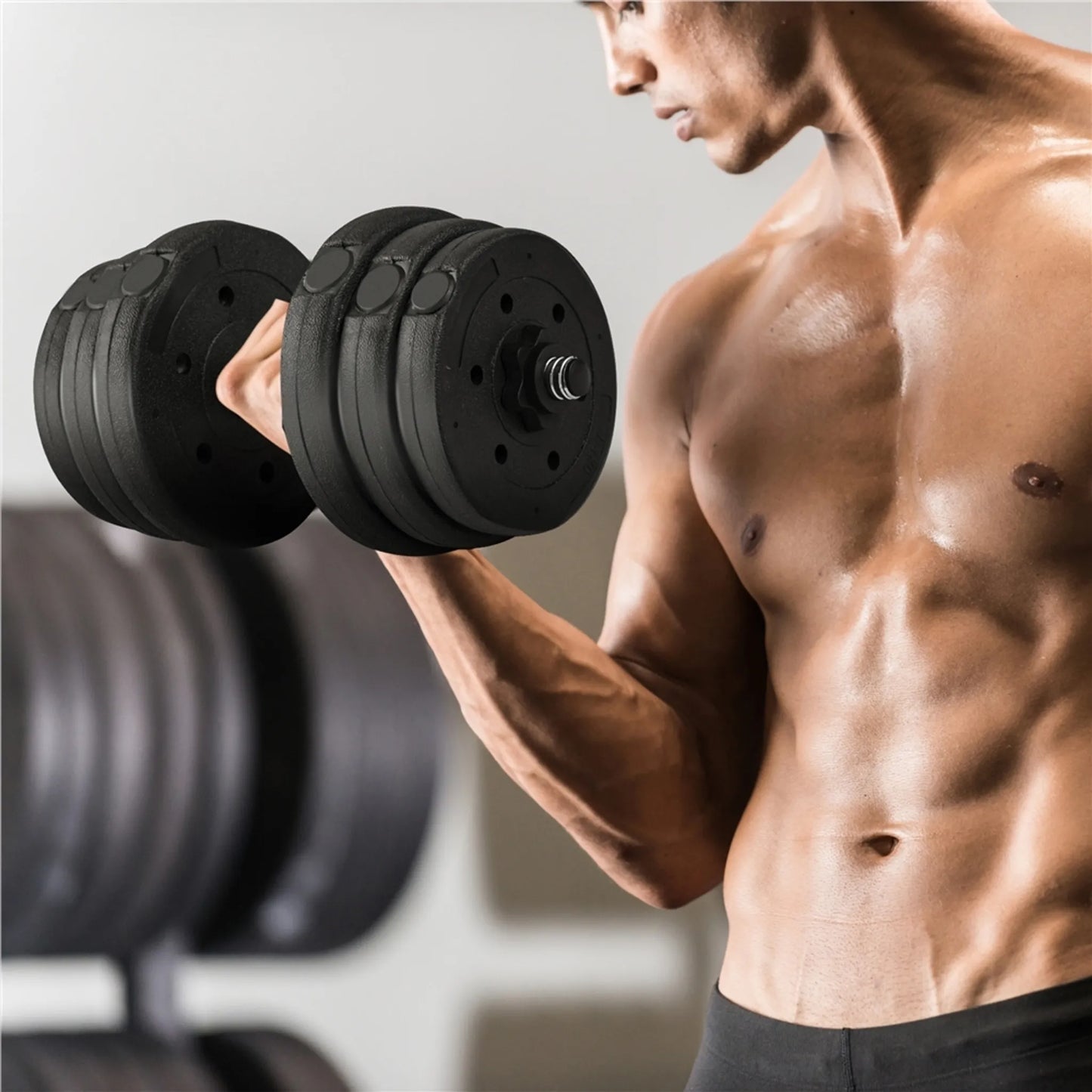 Yaheetech Dumbbell Set 25 kg - 12 disques de poids réglables, poignées antidérapantes et fermoirs en étoile - pour la musculation et l'entraînement - ciment plastique noir et métal - 43 x 21 x 21 cm