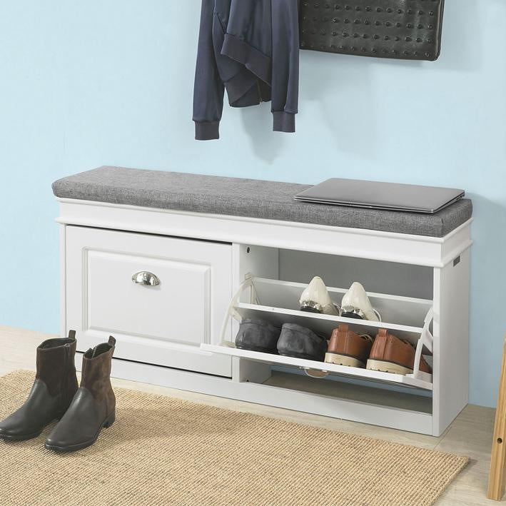 Armoire à chaussures - SoBuy - Meuble à compartiment - Support à chaussures - Banc pour s'asseoir - Blanc
