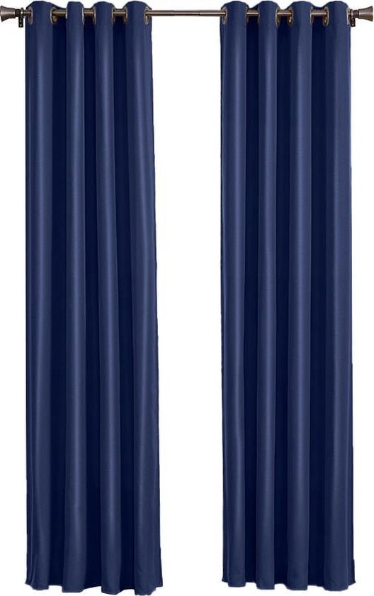 Larson - Rideau occultant uni de luxe - avec anneaux - 1,5 m x 2,5 m - Bleu foncé