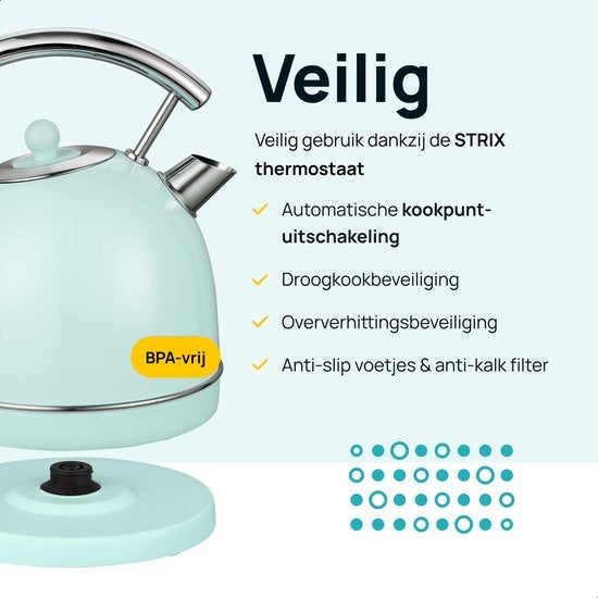 MOA Bouilloire rétro - Vert pastel - Vert menthe - Électrique - acier inoxydable - EK4TG