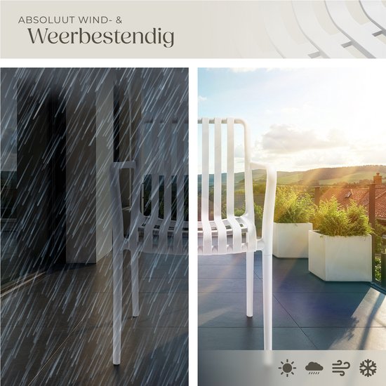 tectake® Lot de 4 chaises de jardin Alcudia - Crème - Chaises en plastique avec accoudoirs - Ensemble de jardin à disposer autour d'une table de jardin ou au camping - Empilables - Chaises pour le jardin, la terrasse ou le balcon - Résistantes aux intempé
