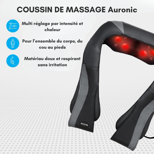 Masseur - Auronic - Appareil de massage Shiatsu - Soulagement de douleurs musculaires - Chauffant