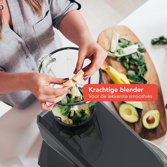 KitchenBrothers Kitchen Robot - Robot de cuisine 6-en-1 - 1500W - Avec hachoir, blender et 15 accessoires - Bol en acier inoxydable de 6,2L - Anthracite