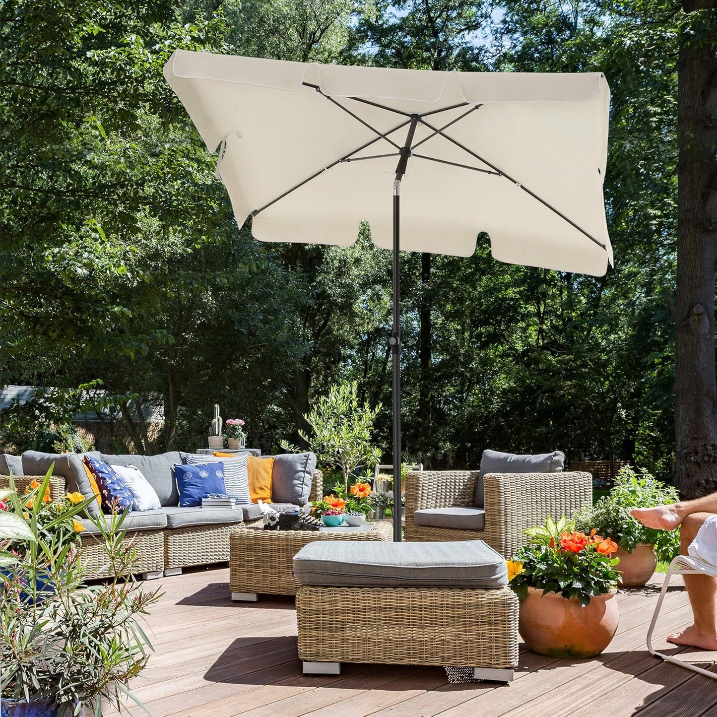 SONGMICS Parasol de balcon rectangulaire 200 x 125 cm, beige, protection UV jusqu'à UPF 50+, inclinable