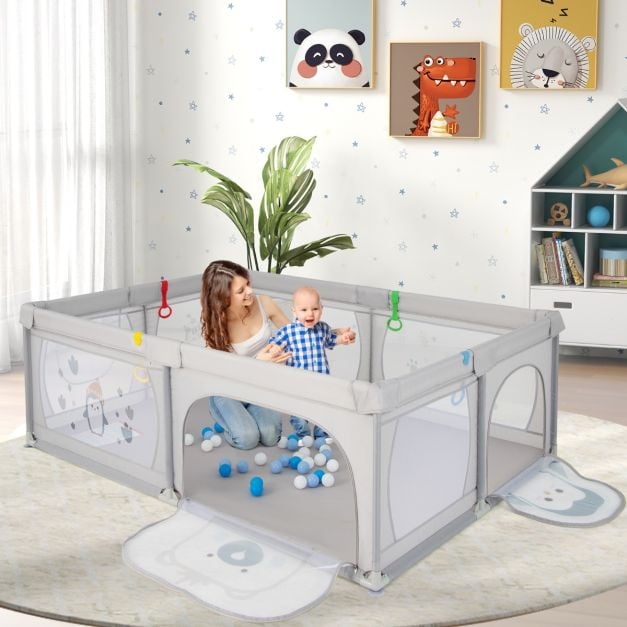 Coffre Coast Babybox avec 50 boules et 2 portes à fermeture éclair - Gris - 205 x 147 x 68,5 cm