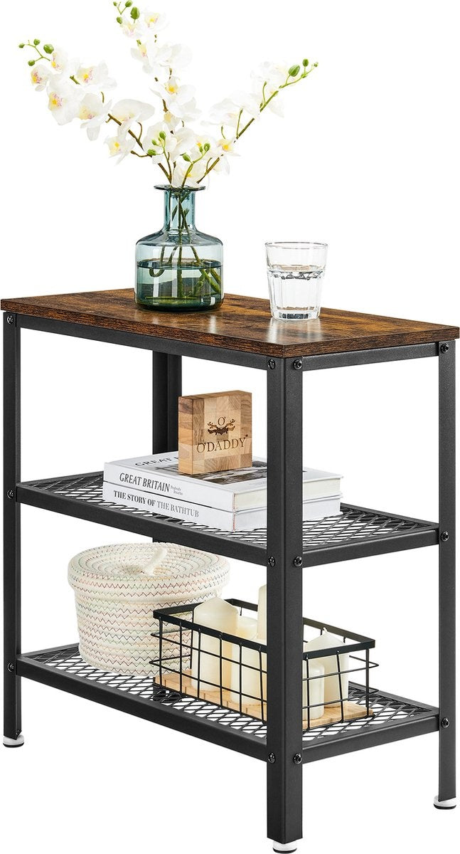 O'DADDY® Table murale - Table d'appoint industrielle - avec 2 étagères en filet - table d'appoint 60x30x60 cm - Table de salle - couleur marron