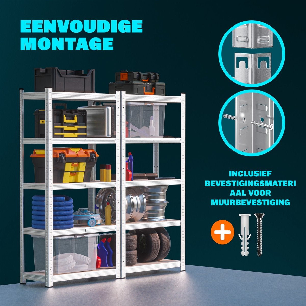 Armoire de rangement/étagère en métal 2 pièces avec 5 étagères - Capacité de charge de 875 kg - (HxLxP) 180x90x40 cm - 175kg par étagère