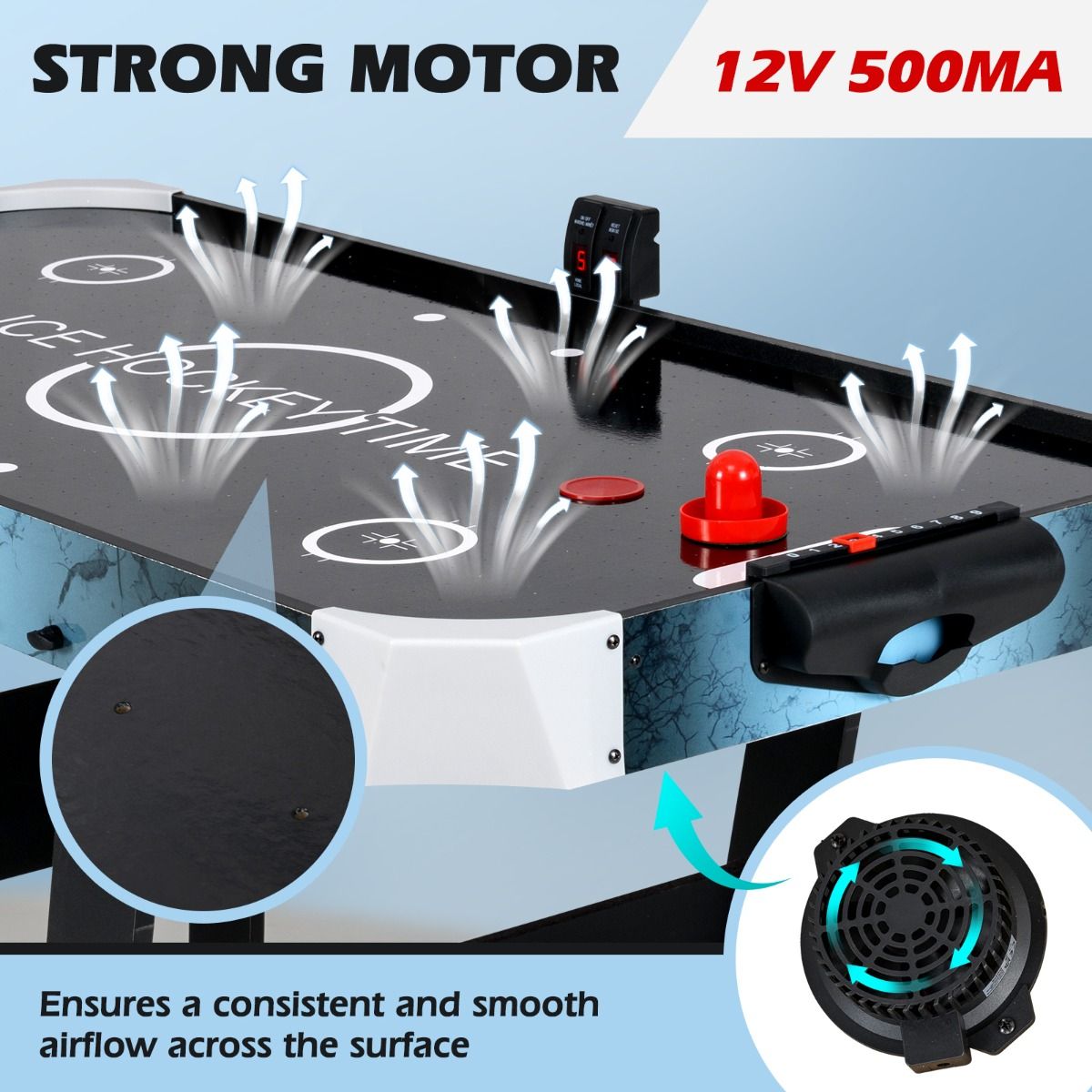 Coast Table de Air hockey pliable - Noir - 144x68x79 cm - Affichage LED & Moteur 12V