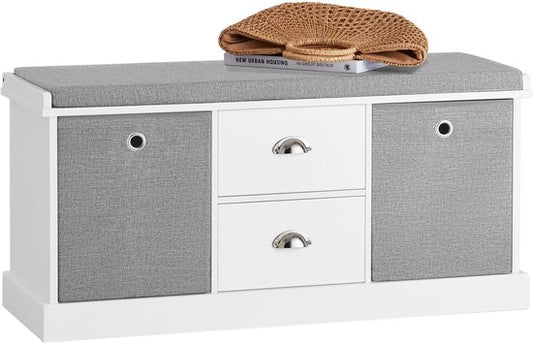 Banc à chaussures SoBuy FSR66-HG - Banc de rangement - Coussin d'assise - 2 tiroirs/2 paniers - 100 x 35 x 50 cm - Blanc/Gris
