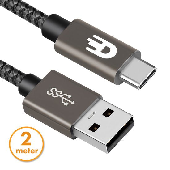 Drivv. Câble USB vers USB C - Chargeur rapide - Câble de données et de charge USB C - 2 mètres - Convient à Samsung, iPhone 15 et autres - Gris moderne