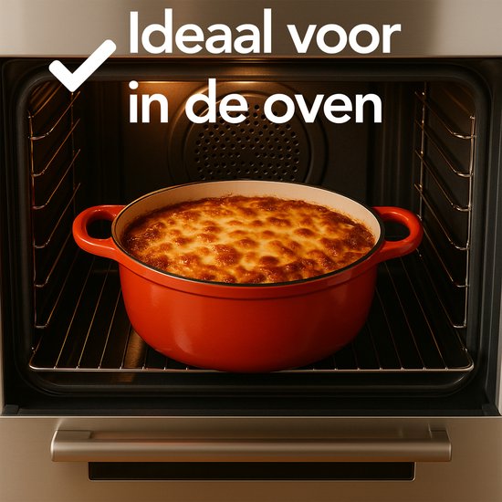 Casserole en fonte Aviro - Ø26CM - 5L - Toutes sources de chaleur y compris induction - Ragoût - Sans PFAS - Avec couvercle - Rouge
