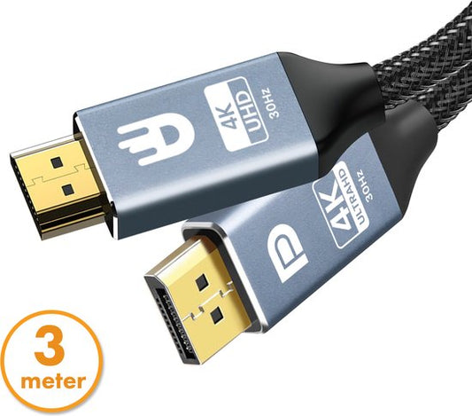 Drivv. Câble Premium Displayport vers HDMI - 4K 30hz - Nylon - 3 mètres - Gris