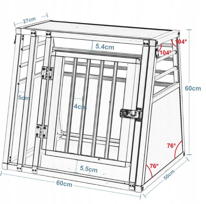 Cage pour chien Woltu en aluminium pour voiture avec clé - Noir - 50 x 60 x 60 cm