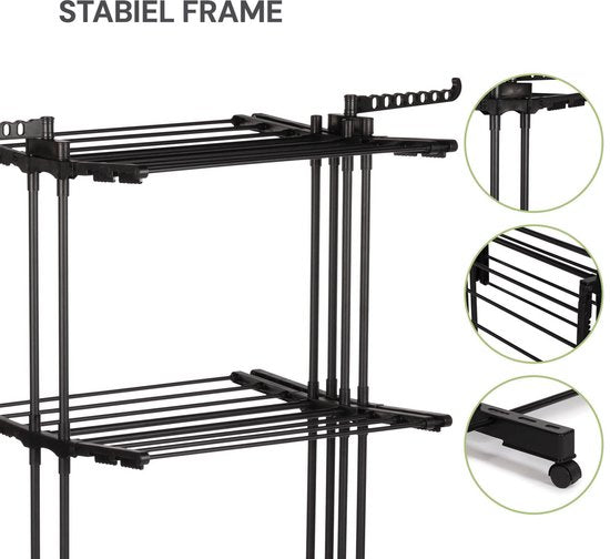 Vitapur Clothes Rack Collapsible - Drying Rack - Clothes Rack Collapsible - Drying Tower on Wheels - Clothes Rack Collapsible - Mobile - Black
