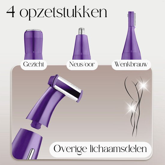 Tondeuse bikini 4 en 1 - Sansbeauté® - Visage - Aisselles - Jambes - Maillot - Tondeuse à sourcils - Epilation visage femmes - Zone intime - Ladyshaves Bikini - Epilateur électrique