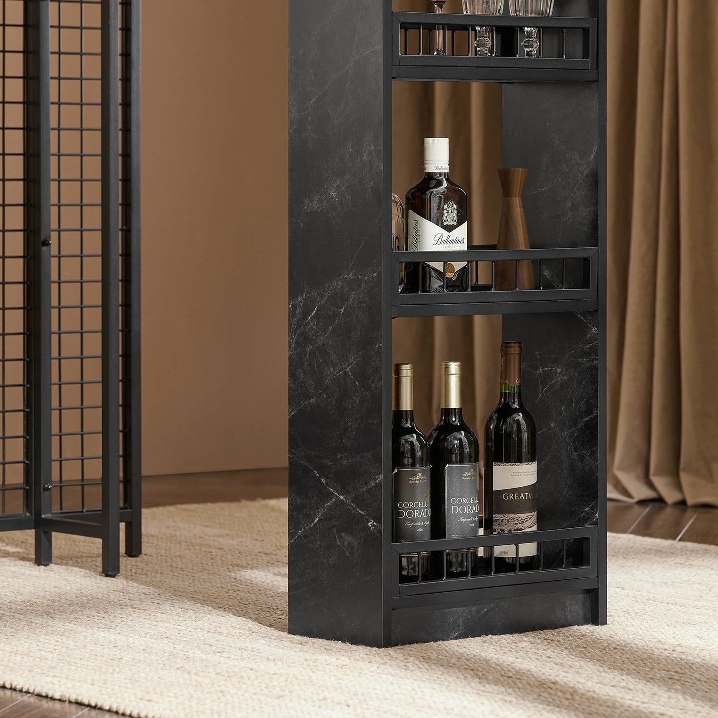 SoBuy Table de bar moderne - avec porte-bouteilles et porte-verres - 120x50x105 cm - noir