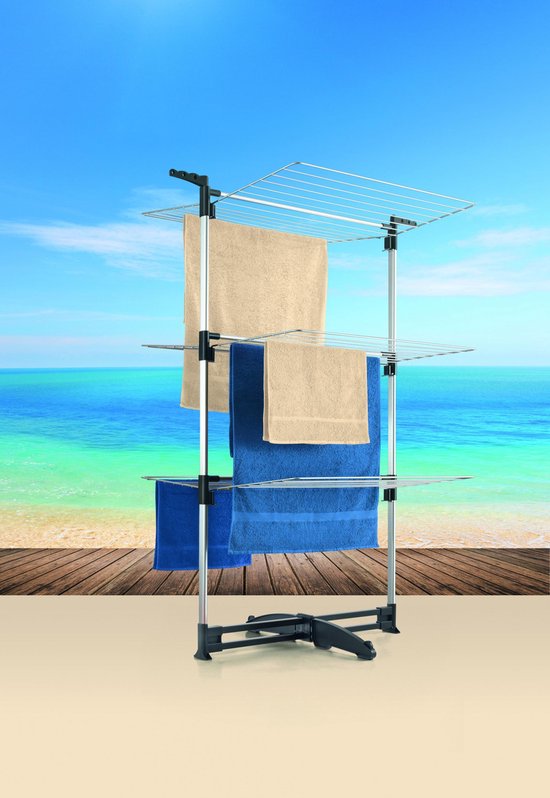 Tomado - Tour de séchage Ciclone - 40 mètres de longueur de séchage - Gris argenté - Pliable - Avec crochets pour cintres - Aluminium et métal -.
