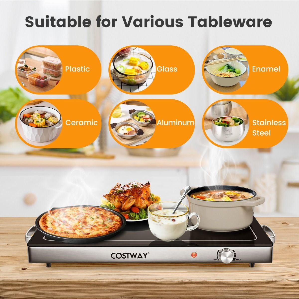 Chauffe plat électrique - Coast - 56 x 36 cm - Plaque chauffante électrique de 50 °C à 120 °C - Acier inoxydable