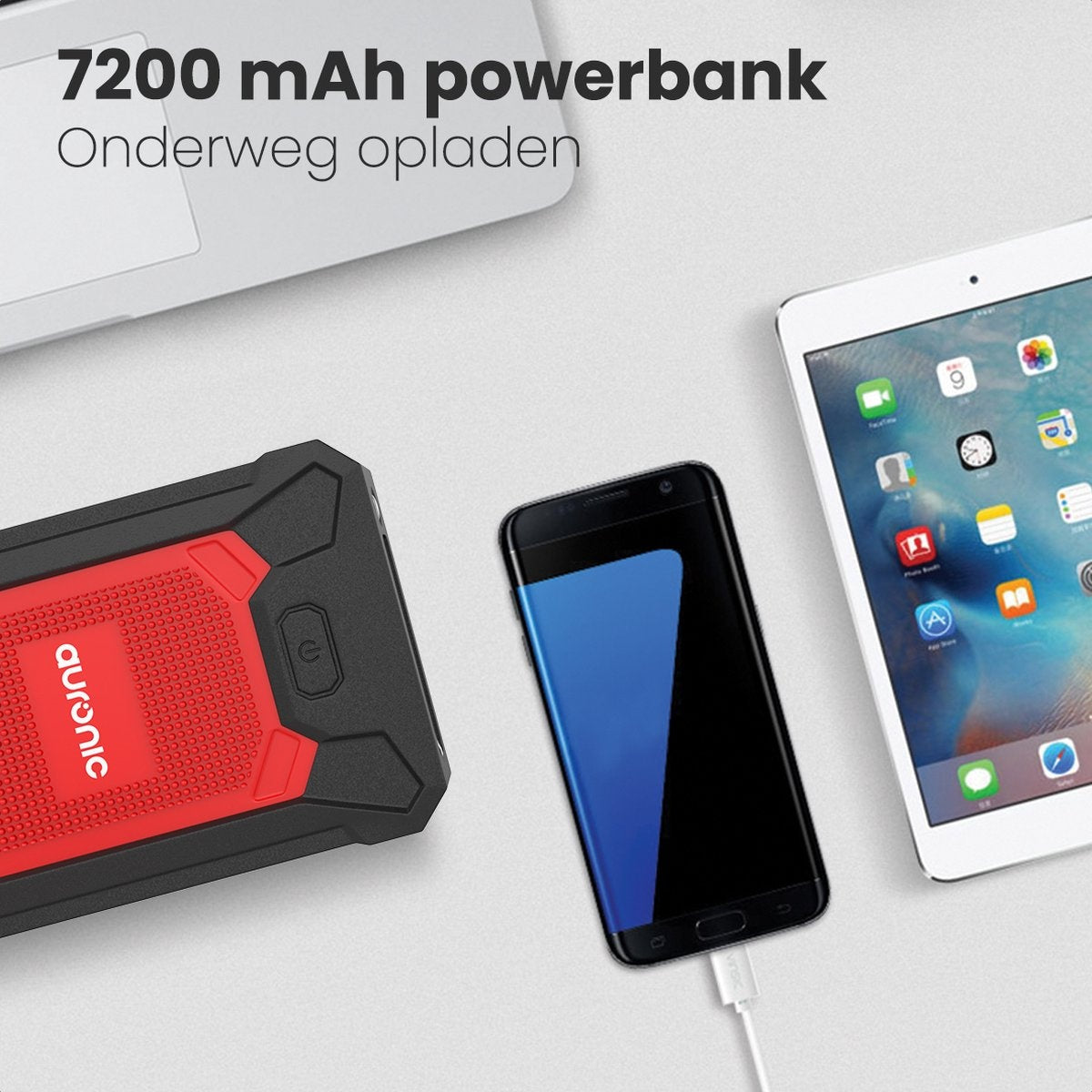 Auronic Jumpstarter - 12V - 600A - 7200 mAh - Lumière LED - Rouge/Noir