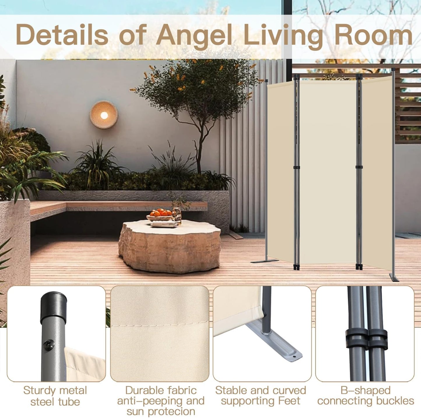 Angel Living Paravent - 3 Panneaux - 168 x 165 cm - Beige