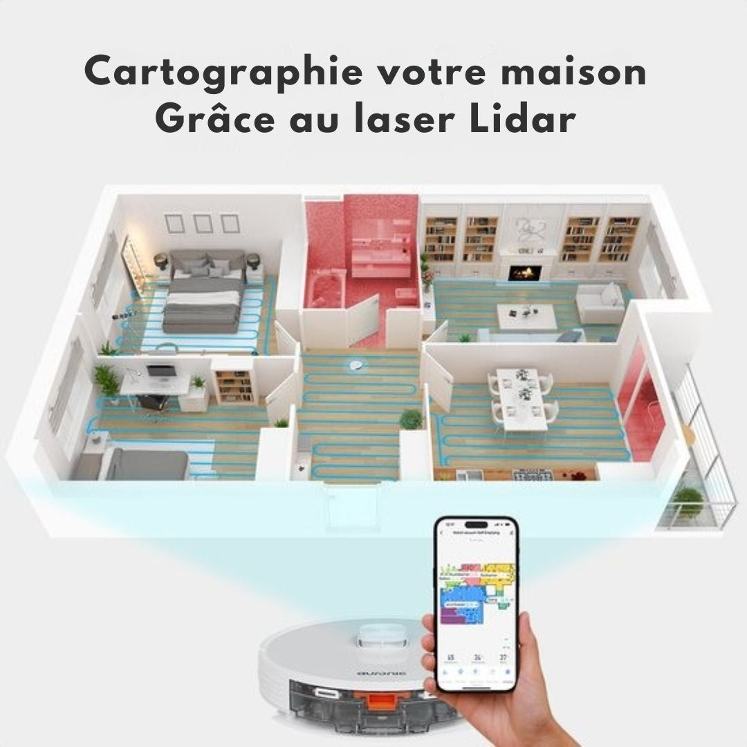 Robot Aspirateur Auronic - Avec fonction balayage - WiFi et App - Station de charge - Animaux domestiques - Navigation laser - Blanc