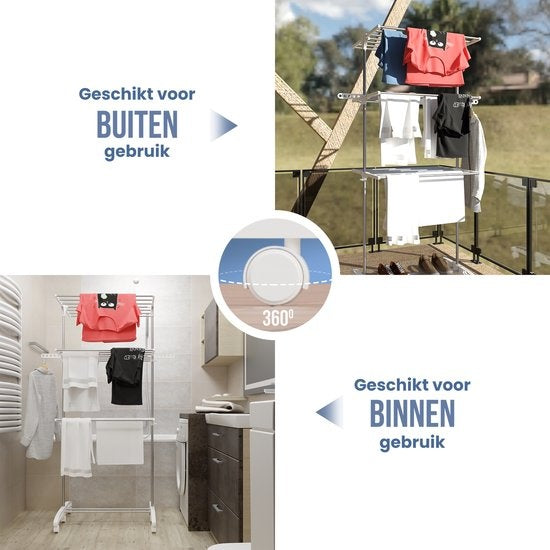 Avalo Clothes Rack - Tour de séchage à roulettes - 4 niveaux - pliable - blanc