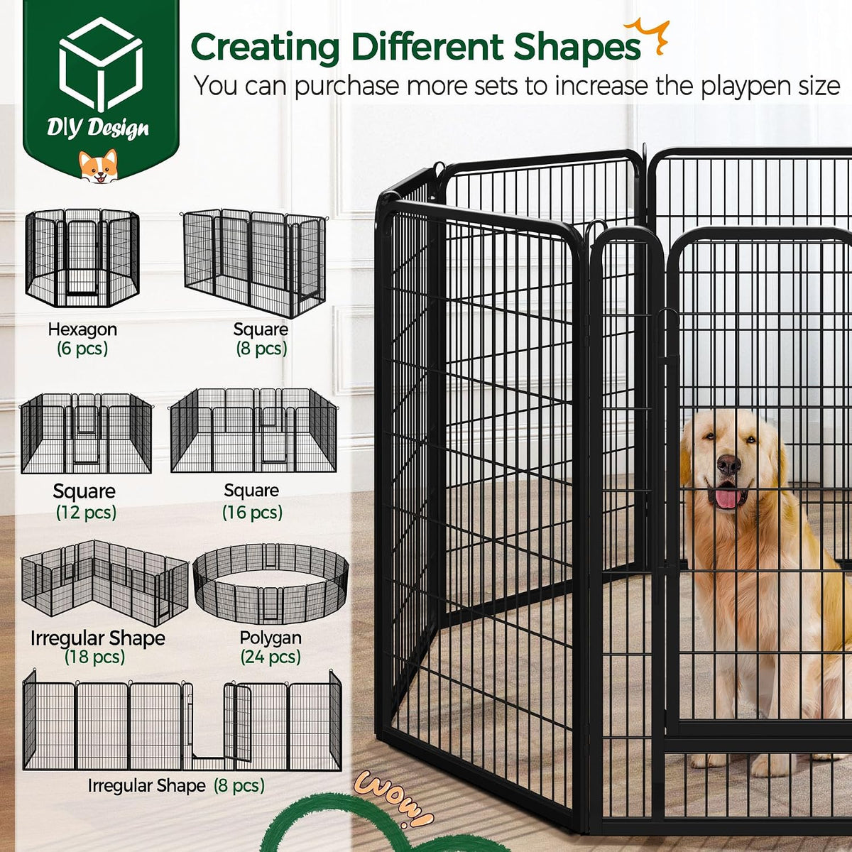 Enclos pour chiens Yaheetech avec porte - 8 panneaux - 71 x 120 cm par panneau - Noir