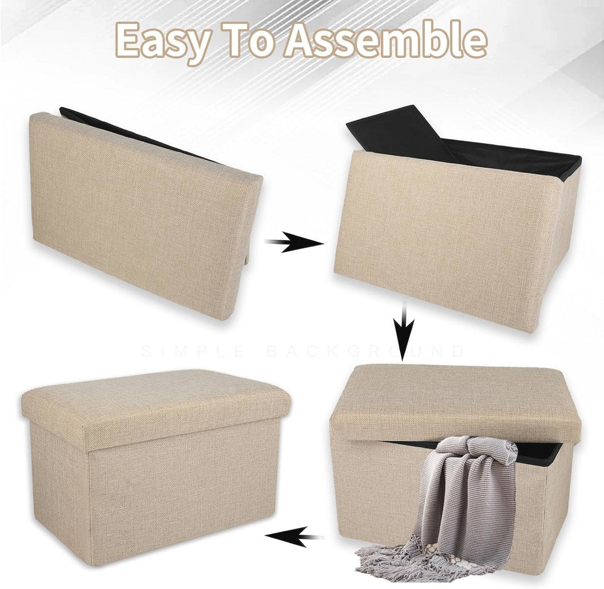 Ceruzo pouf pliant biplace avec rangement - beige - 76 × 38 × 38 cm - polyester/mdf