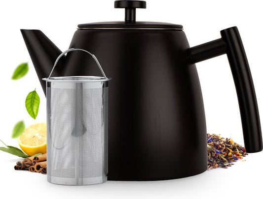 Vaja® Juliette Théière avec filtre - Théière - Double paroi - 1 litre - acier inoxydable Noir