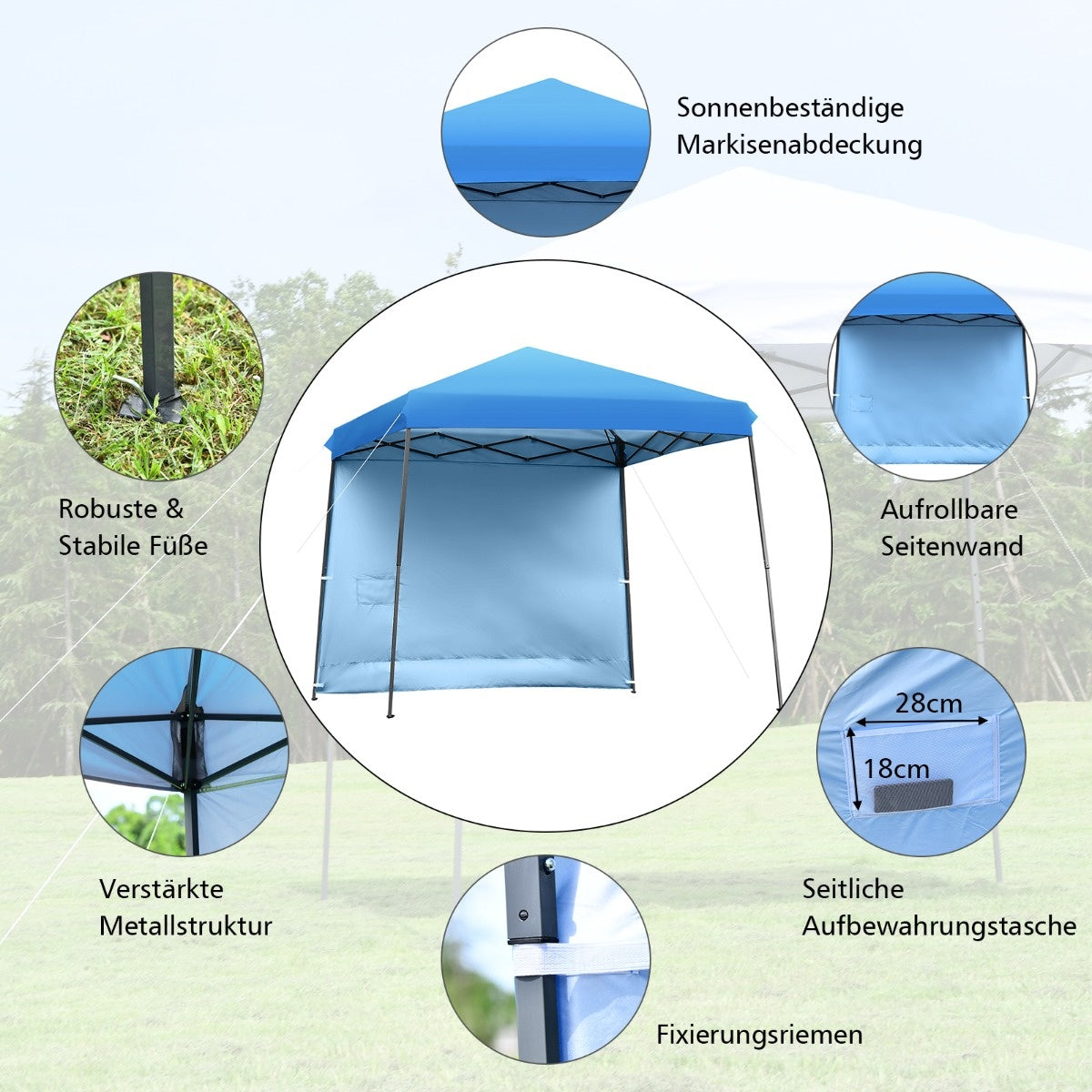 Pavillon pliant Coast pavillon de jardin avec paroi latérale amovible tente de fête hauteur réglable bleu