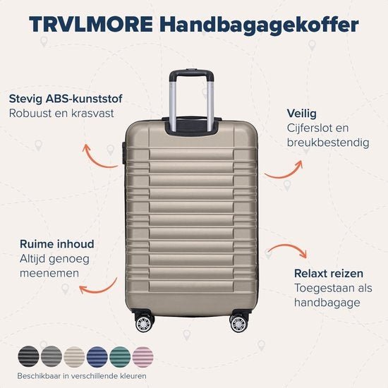 TRVLMORE Valise - Bagage à main - Serrure à chiffres - Champagne - 54x36x20cm - 38L