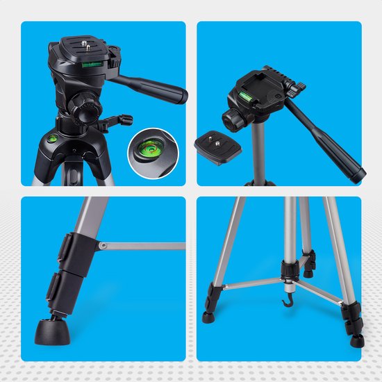 Auronic Trépied - Appareil photo - Téléphone - Iphone - Trépied avec support pour smartphone - Gris argenté