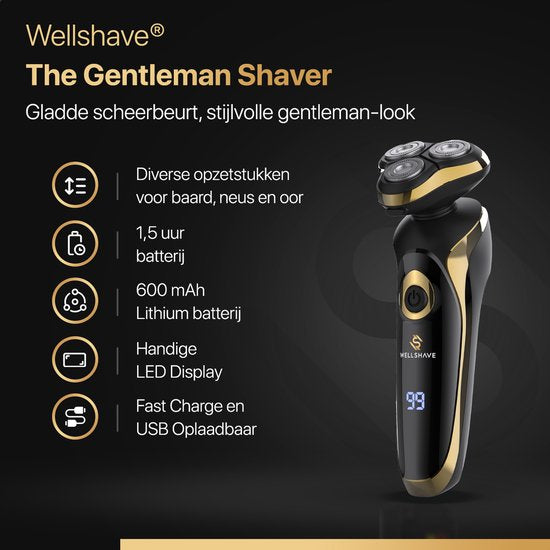 Wellshave 4 in 1 Shaver Elite - Rasoir pour hommes - avec tondeuse et pince à nez - Rasoir électrique - Rasage - Tondeuse à barbe