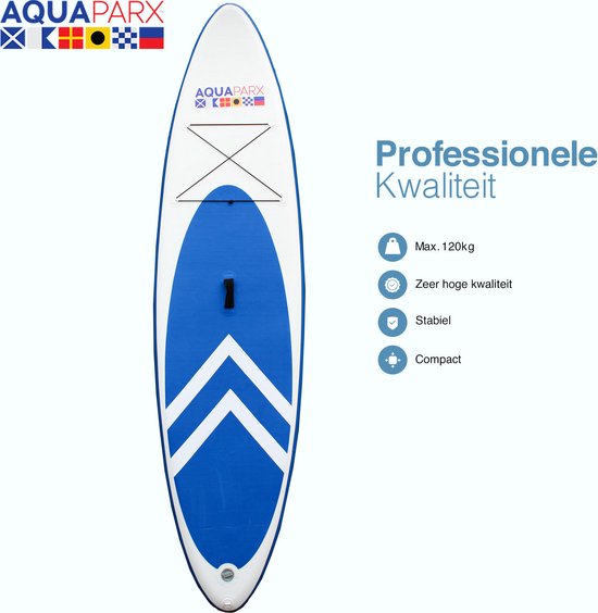 AQUAPARX MKII Professional Sup Board - Planche à pagaie gonflable - pour débutants et avancés - 1 personne - livré complet - blanc/bleu