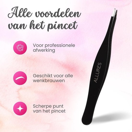 Allures Tweezers - Pince à épiler pointue - inclinée - Épilation - Beauté - Noir - acier inoxydable