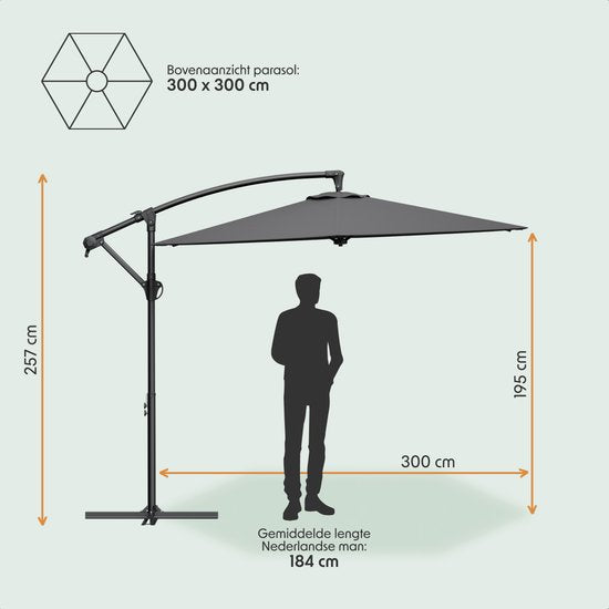LifeGoods Parasol flottant - Rond Ø300 cm - UPF 50+ et Imperméable - Gris foncé