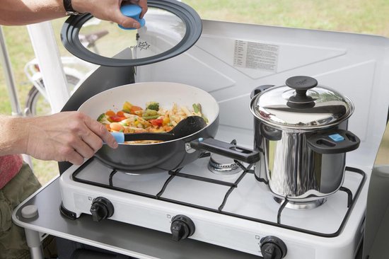 Réchaud de camping Campart KO-6383 - Réchauds de camping à 3 feux – Réchaud à gaz avec brûleur en acier inoxydable - Blanc