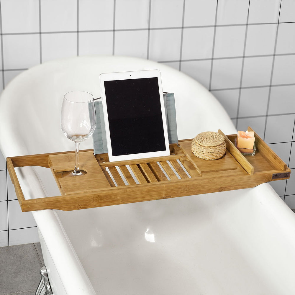 SoBuy FRG207-N Planche de bain en bois de bambou - réglable - 70-104 x 4 x 22 cm