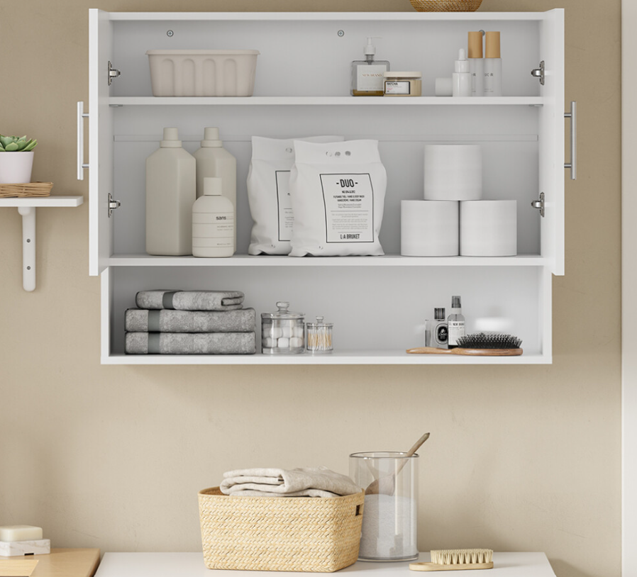 Armoire murale SoBuy 90 x 70 x 28,5 cm - Blanche - 2 portes - Étagère réglable