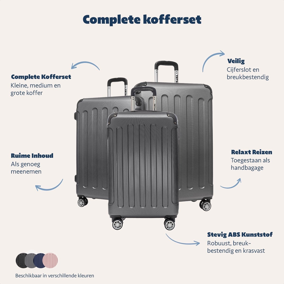 Set de valises TRVLMORE - 3 pièces - 38L + 70L + 110L - Gris foncé