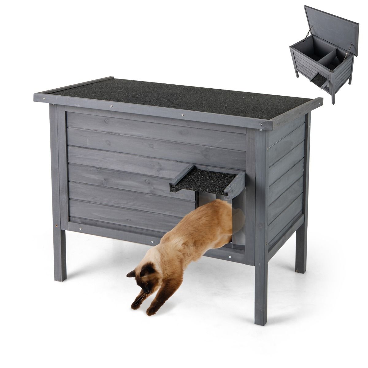Coast : niche isolée pour chat d'extérieur - abri en bois avec toit rabattable - gris foncé 88 x 55 x 71 cm