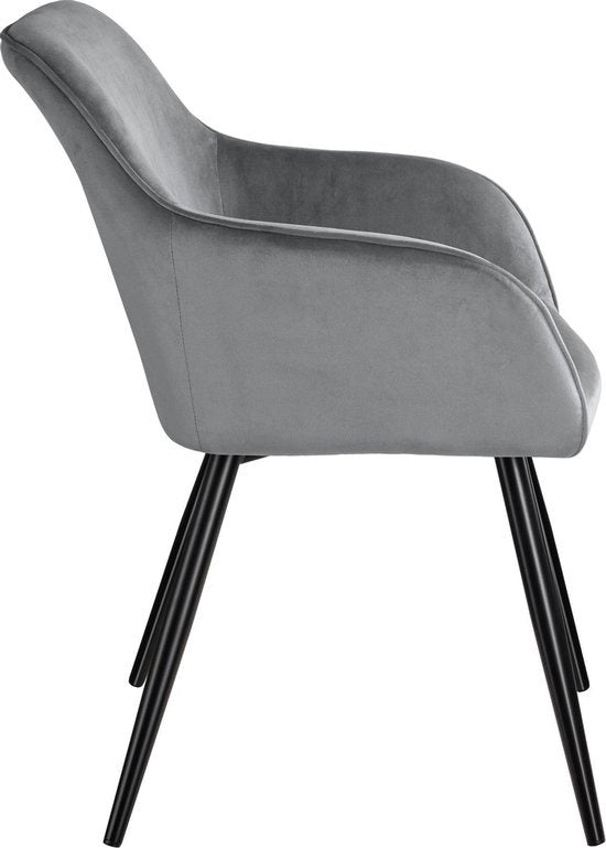 tectake® - Chaise - chaise de salle à manger - Marilyn aspect velours noir/gris - 403659