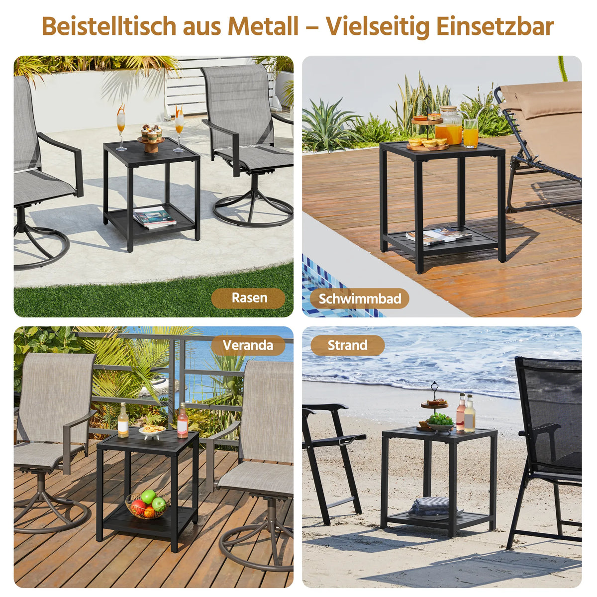 Yaheetech Table de jardin à deux niveaux, table d'appoint 45 × 45 × 54 cm, noire