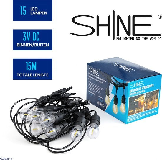 SHINE - Guirlande lumineuse d'extérieur - Guirlande lumineuse à énergie solaire - Cordon d'allumage à leds solaires - Eclairage de fête - Guirlande d'ampoules - Eclairage de jardin - Eclairage d'ambiance classique vintage - 8,3 mètres - 12 ampoules E27 à