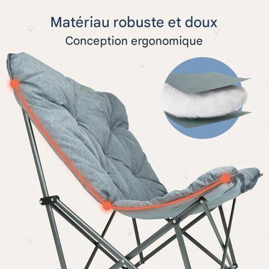 TRVLMORE Chaise de camping - Pliable - Sac de transport inclus - Chaise de camping - Chaise papillon - Capacité de charge 136 kg - Gris
