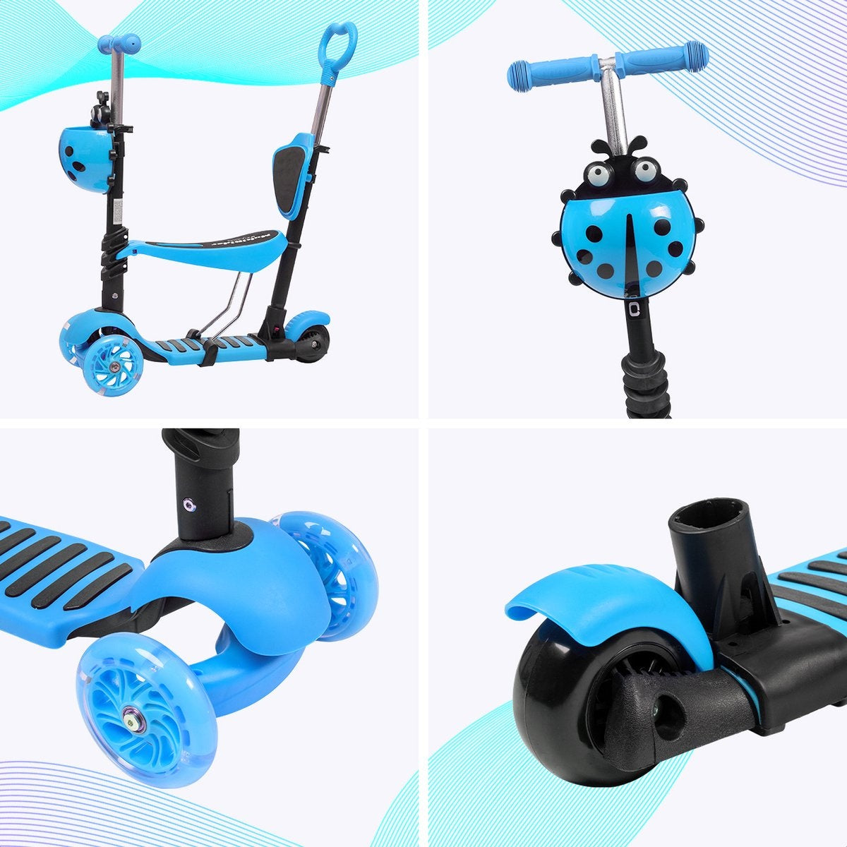 LifeGoods MultiRider - Scooter pour enfants avec barre de poussée - 3 -8 ans - Garçons/Filles - 3 roues lumineuses - Bleu